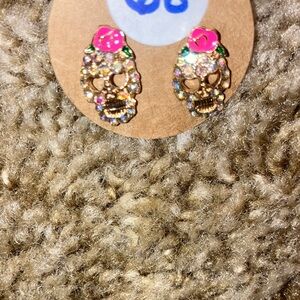 Sparkling Skull Earrings with Pink Accents